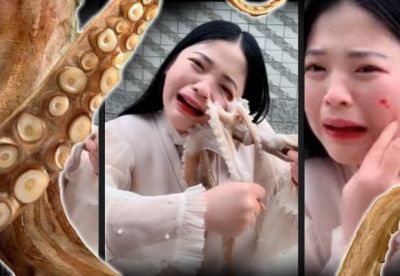 Девушка из Китая хотела ради быстрой славы съесть в прямом эфире живого осьминога, но тот дал ей сдачи (видео)